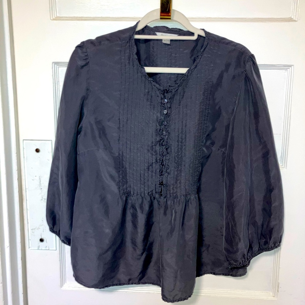 Garnet Hill silk grey smock blouse bohemian women sz 10